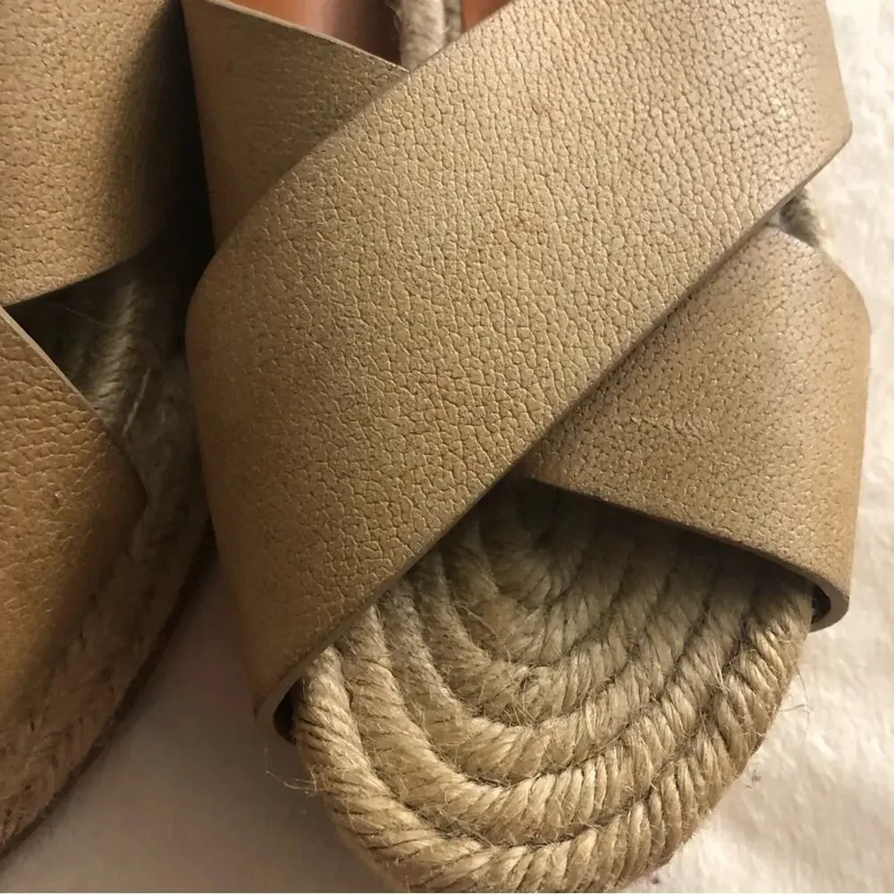 Allsaints Women's Harlem Espadrille Leather Platform Slides Sand size 38
